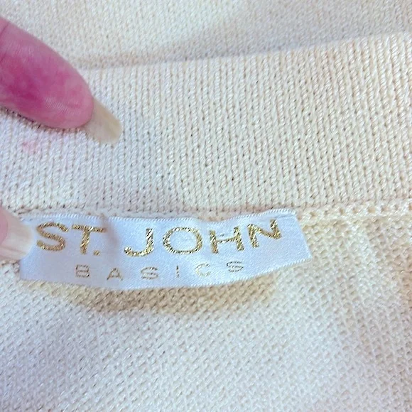 St. John Basics cream Santana knit 3 piece sweater jacket, top & skirt set